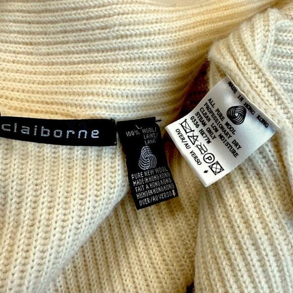 Claiborne Vintage 100% Wool Oversized Cardigan Sweater Shawl Women Size L Beige - Picture 11 of 12
